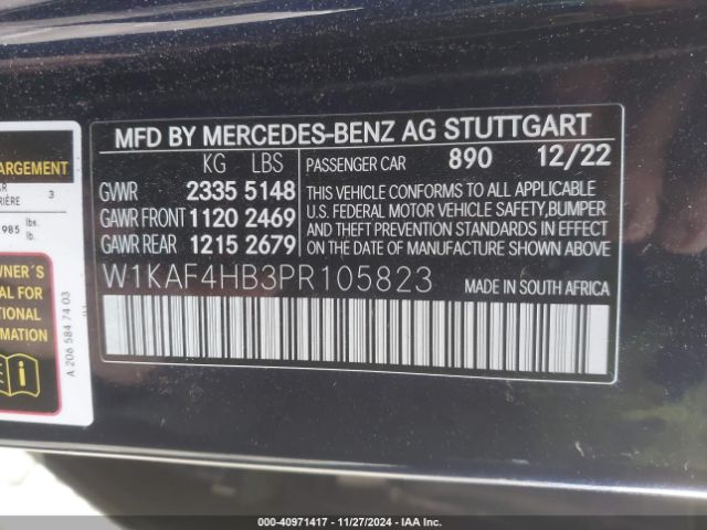 Photo 8 VIN: W1KAF4HB3PR105823 - MERCEDES-BENZ C-CLASS 