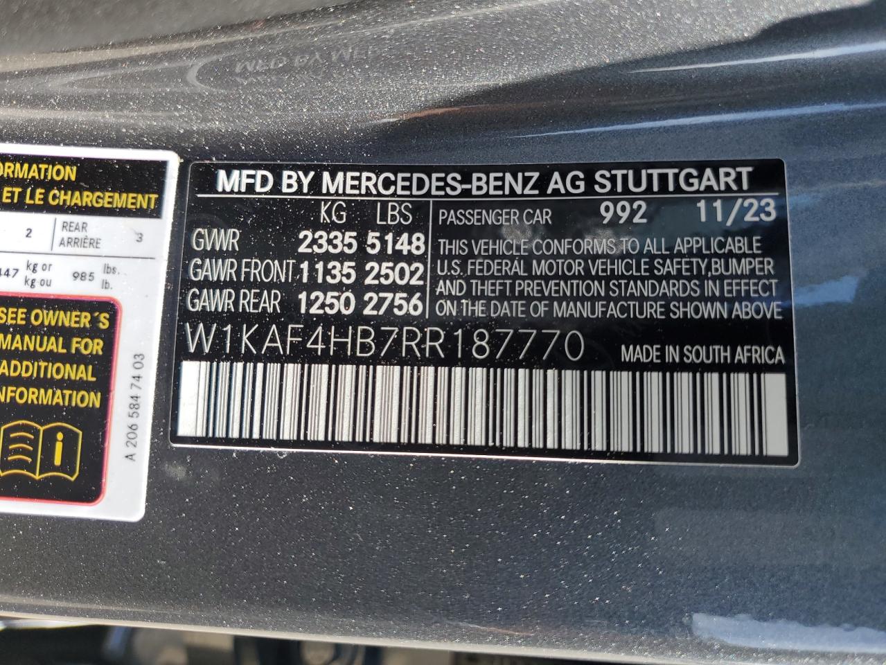 Photo 11 VIN: W1KAF4HB7RR187770 - MERCEDES-BENZ C-KLASSE 