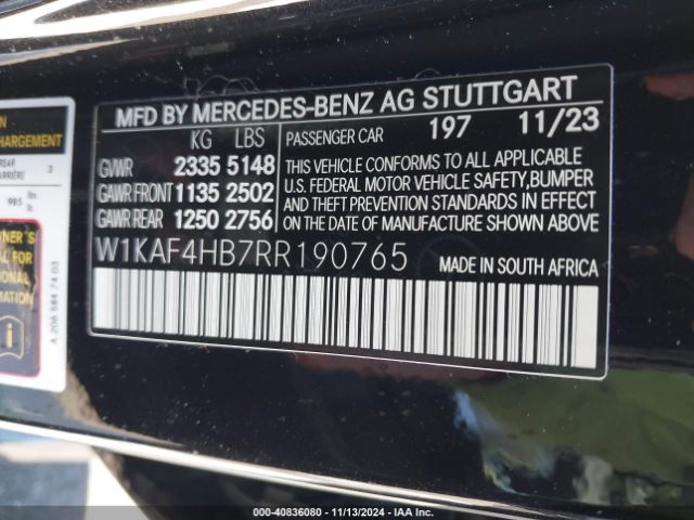 Photo 8 VIN: W1KAF4HB7RR190765 - MERCEDES-BENZ C-CLASS 