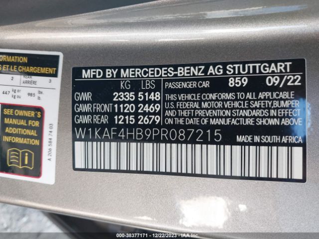 Photo 8 VIN: W1KAF4HB9PR087215 - MERCEDES-BENZ C 300 