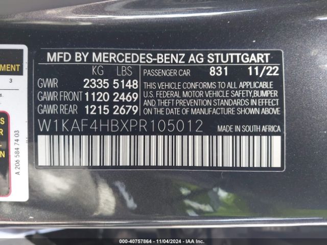 Photo 8 VIN: W1KAF4HBXPR105012 - MERCEDES-BENZ C-CLASS 