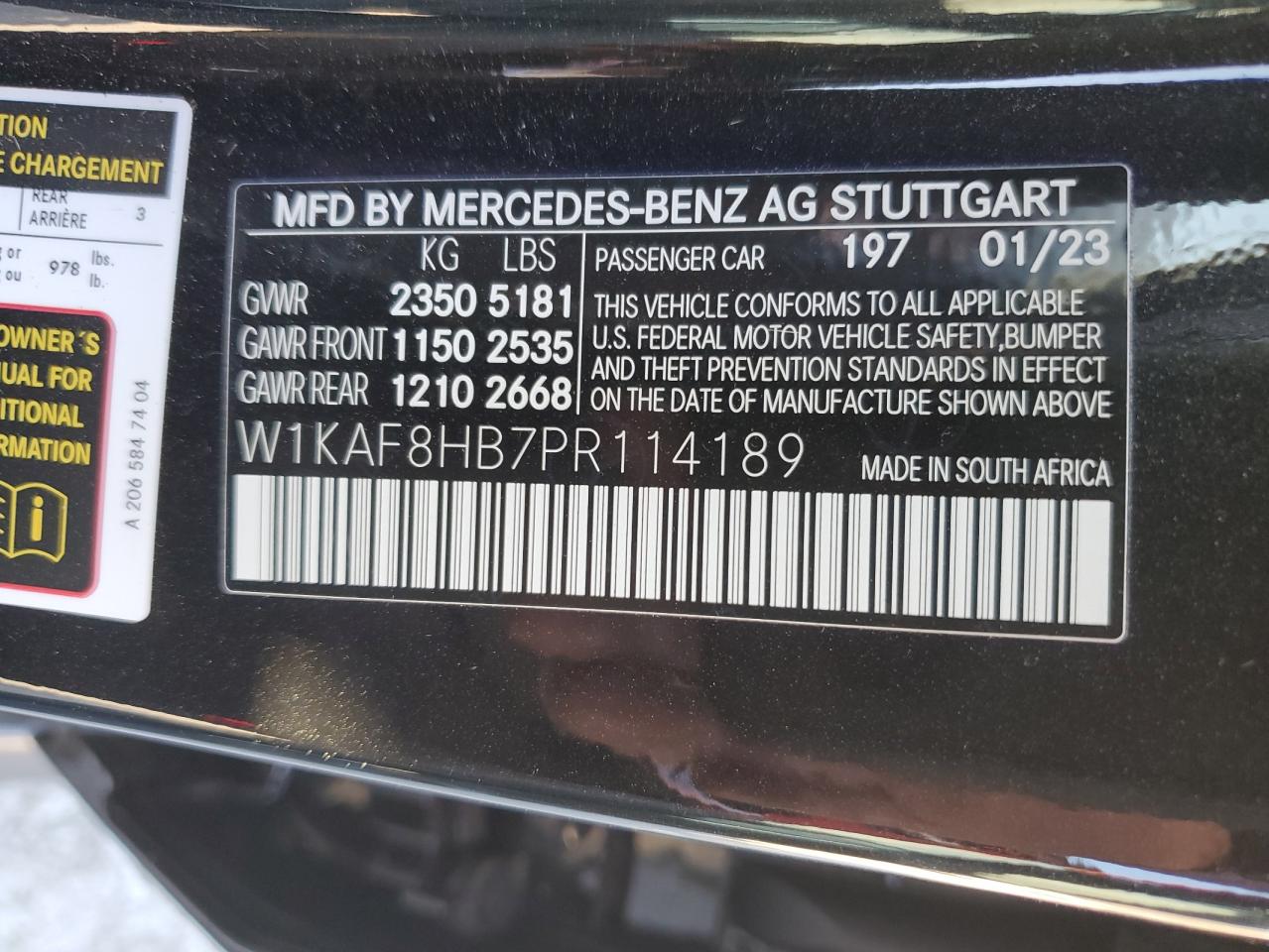 Photo 12 VIN: W1KAF8HB7PR114189 - MERCEDES-BENZ C-KLASSE 