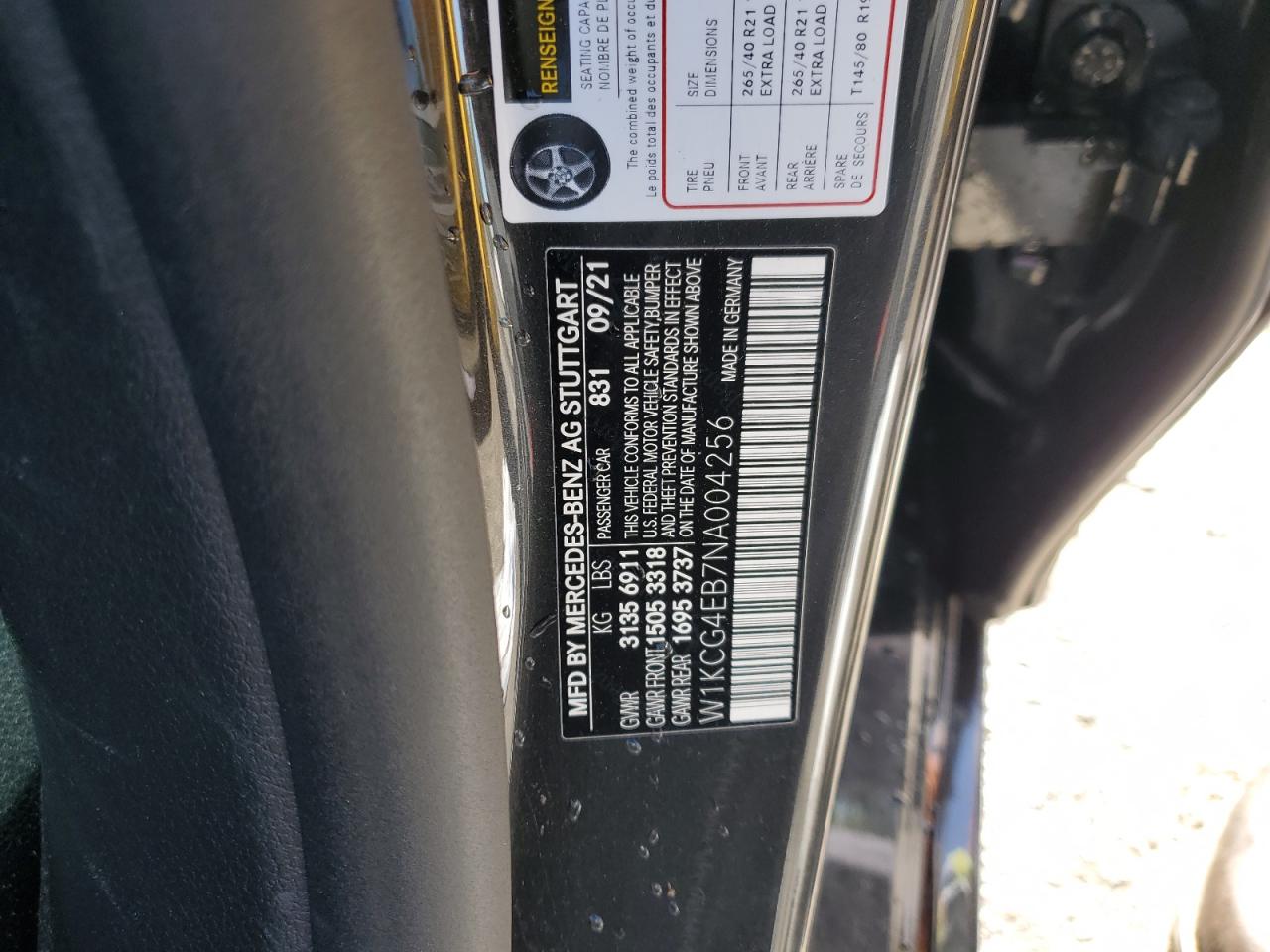 Photo 12 VIN: W1KCG4EB7NA004256 - MERCEDES-BENZ EQS 