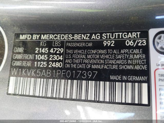 Photo 8 VIN: W1KVK5AB1PF017397 - MERCEDES-BENZ SL 43 AMG 