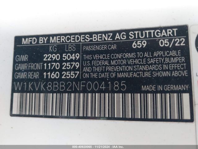 Photo 8 VIN: W1KVK8BB2NF004185 - MERCEDES-BENZ SL-CLASS 