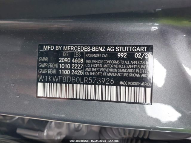 Photo 8 VIN: W1KWF8DB0LR573926 - MERCEDES-BENZ C 300 