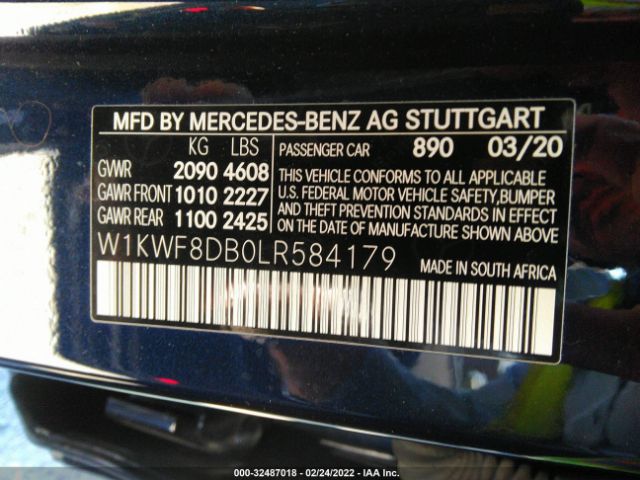 Photo 8 VIN: W1KWF8DB0LR584179 - MERCEDES-BENZ C-CLASS 