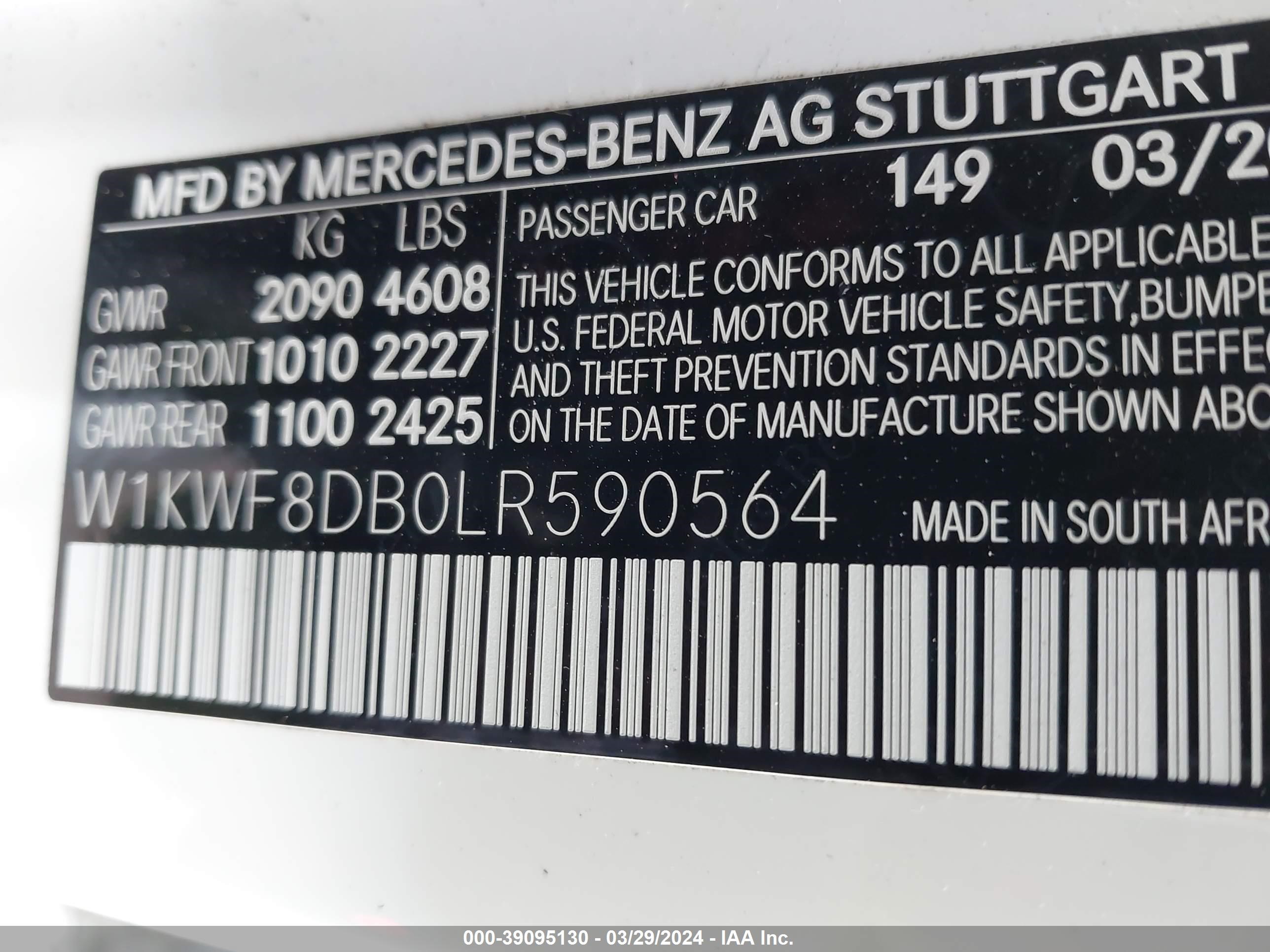 Photo 8 VIN: W1KWF8DB0LR590564 - MERCEDES-BENZ C-KLASSE 