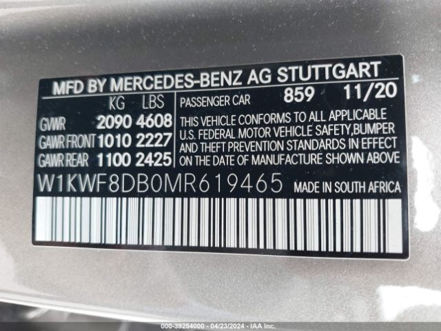 Photo 8 VIN: W1KWF8DB0MR619465 - MERCEDES-BENZ C-CLASS 