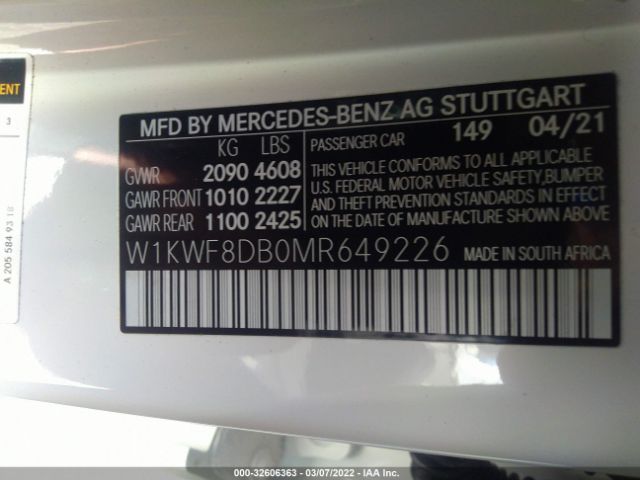 Photo 8 VIN: W1KWF8DB0MR649226 - MERCEDES-BENZ C-CLASS 