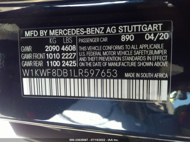 Photo 8 VIN: W1KWF8DB1LR597653 - MERCEDES-BENZ C-CLASS 