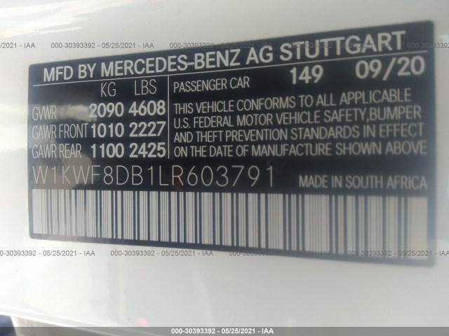 Photo 8 VIN: W1KWF8DB1LR603791 - MERCEDES-BENZ C-CLASS 