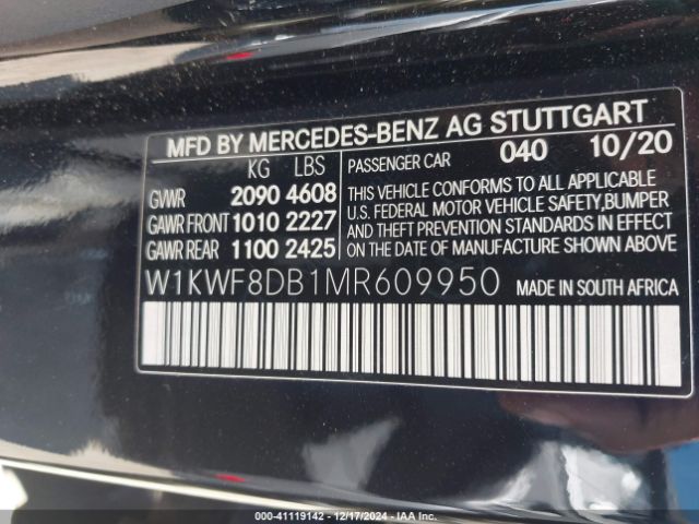 Photo 8 VIN: W1KWF8DB1MR609950 - MERCEDES-BENZ C-CLASS 