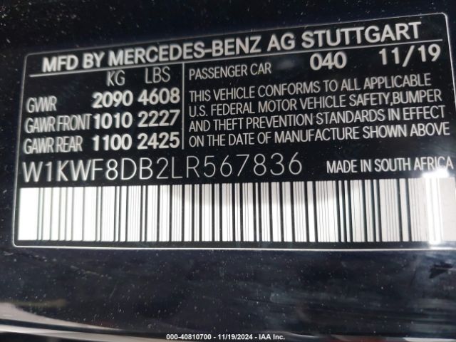 Photo 8 VIN: W1KWF8DB2LR567836 - MERCEDES-BENZ C-CLASS 