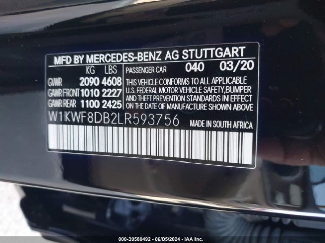 Photo 8 VIN: W1KWF8DB2LR593756 - MERCEDES-BENZ C-CLASS 