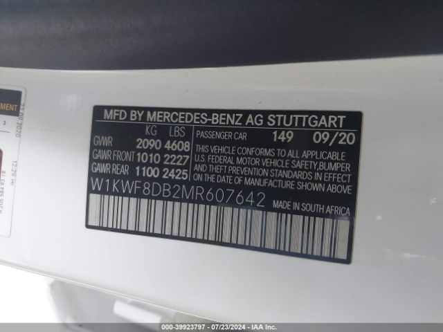 Photo 8 VIN: W1KWF8DB2MR607642 - MERCEDES-BENZ C-CLASS 