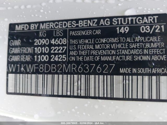 Photo 8 VIN: W1KWF8DB2MR637627 - MERCEDES-BENZ C 300 