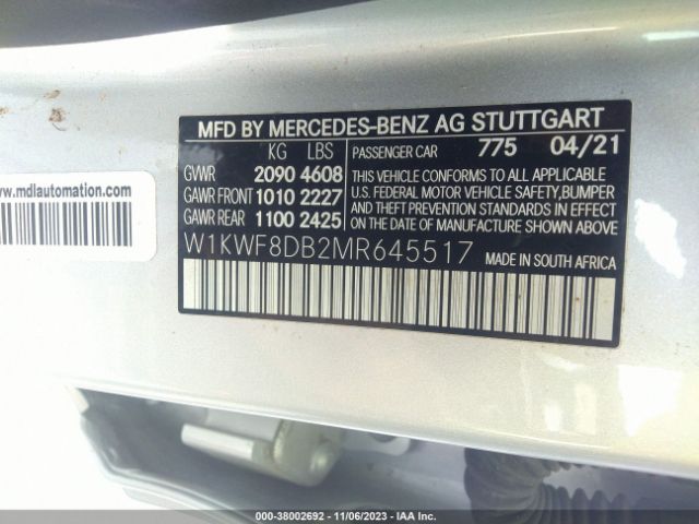 Photo 8 VIN: W1KWF8DB2MR645517 - MERCEDES-BENZ C 300 