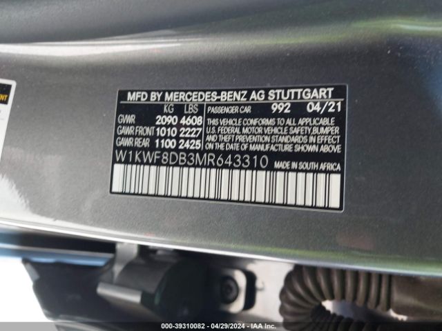 Photo 8 VIN: W1KWF8DB3MR643310 - MERCEDES-BENZ C 300 