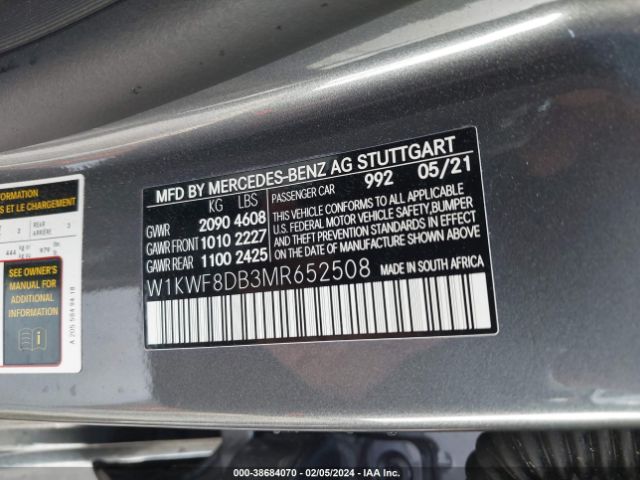 Photo 8 VIN: W1KWF8DB3MR652508 - MERCEDES-BENZ C 300 