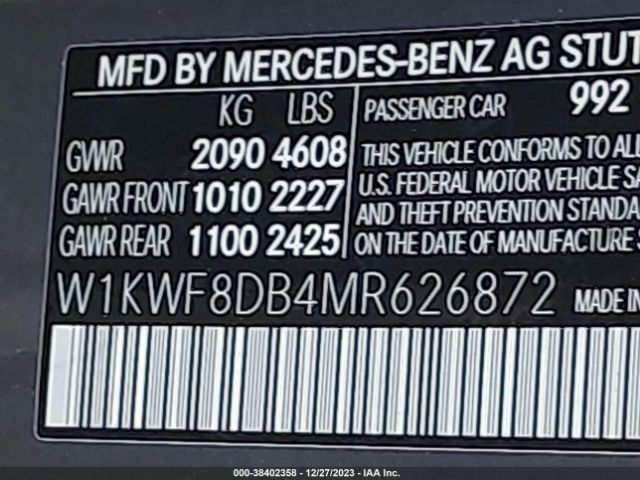 Photo 8 VIN: W1KWF8DB4MR626872 - MERCEDES-BENZ C 300 