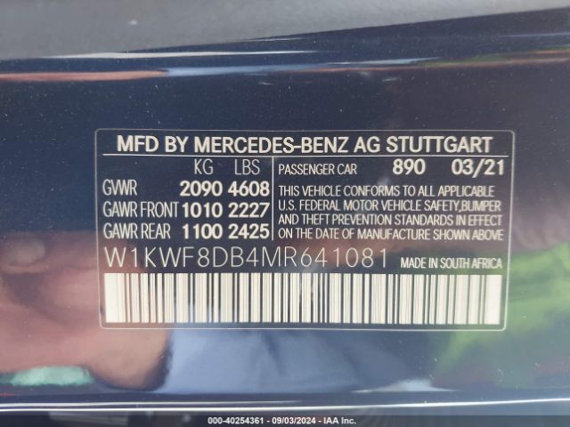 Photo 8 VIN: W1KWF8DB4MR641081 - MERCEDES-BENZ C-CLASS 