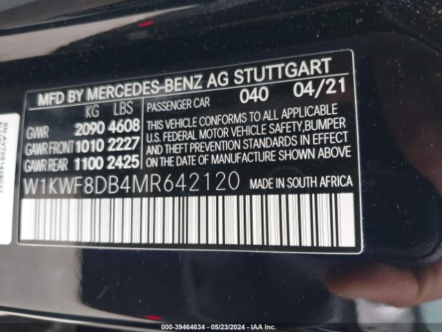 Photo 8 VIN: W1KWF8DB4MR642120 - MERCEDES-BENZ C 300 