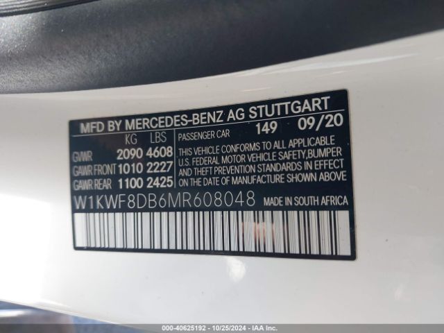 Photo 8 VIN: W1KWF8DB6MR608048 - MERCEDES-BENZ C-CLASS 