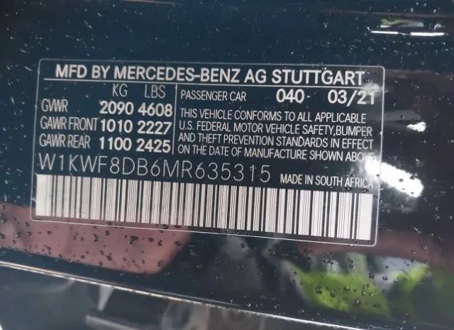 Photo 8 VIN: W1KWF8DB6MR635315 - MERCEDES-BENZ C-CLASS 