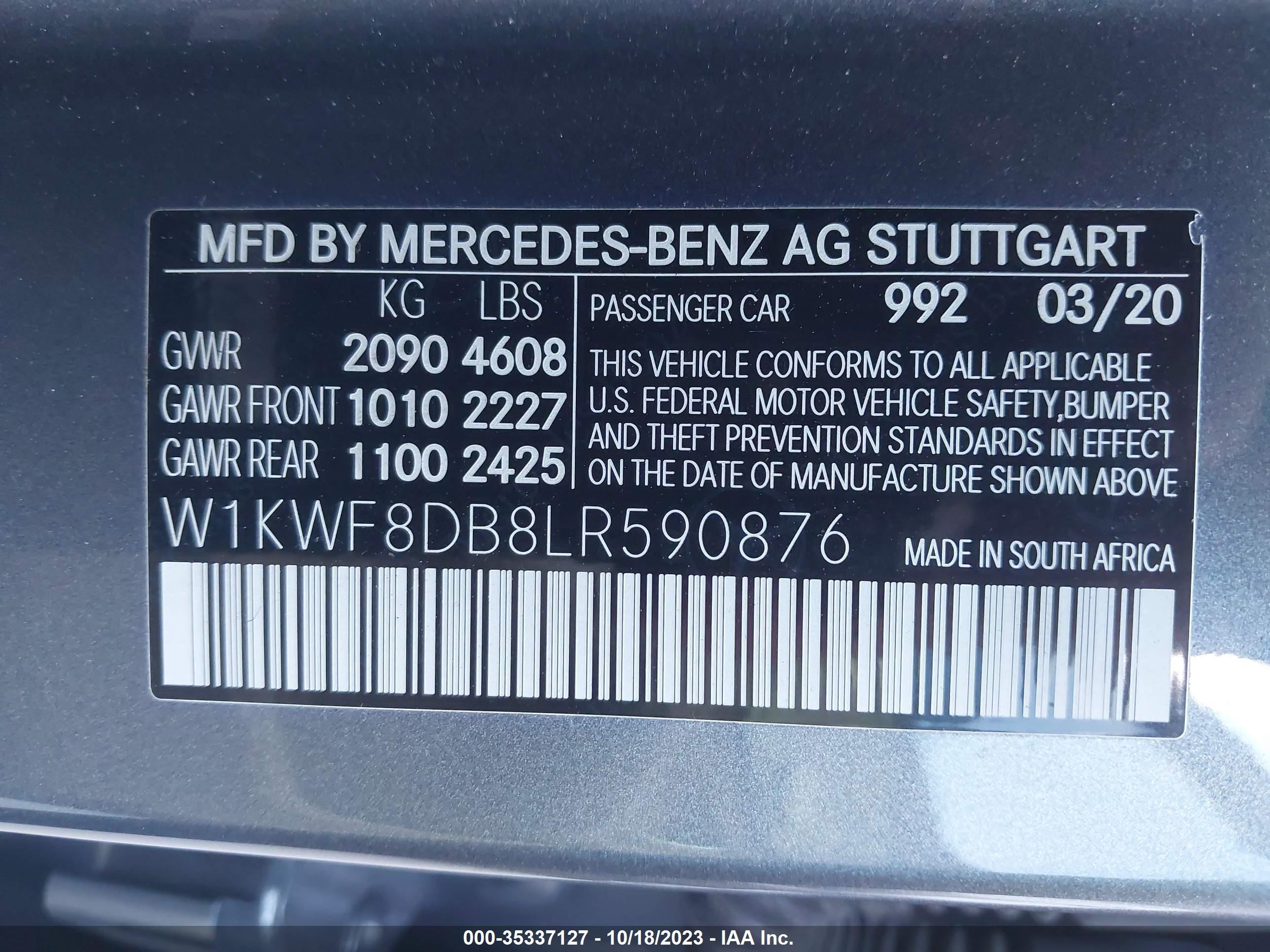 Photo 8 VIN: W1KWF8DB8LR590876 - MERCEDES-BENZ C-KLASSE 