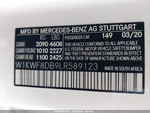 Photo 8 VIN: W1KWF8DB9LR589123 - MERCEDES-BENZ C 300 