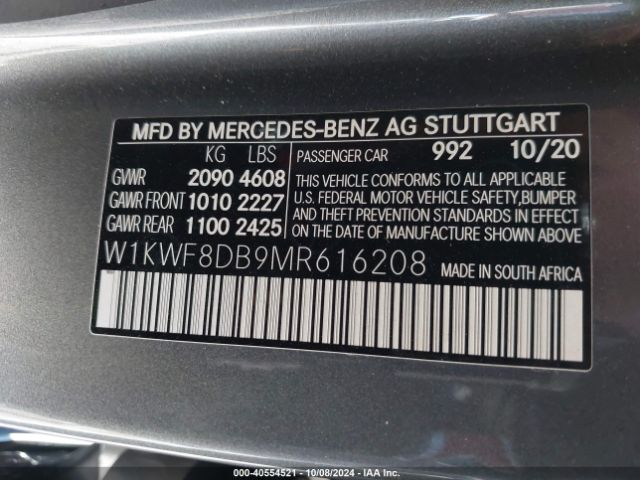 Photo 8 VIN: W1KWF8DB9MR616208 - MERCEDES-BENZ C-CLASS 