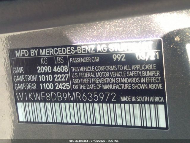 Photo 8 VIN: W1KWF8DB9MR635972 - MERCEDES-BENZ C-CLASS 