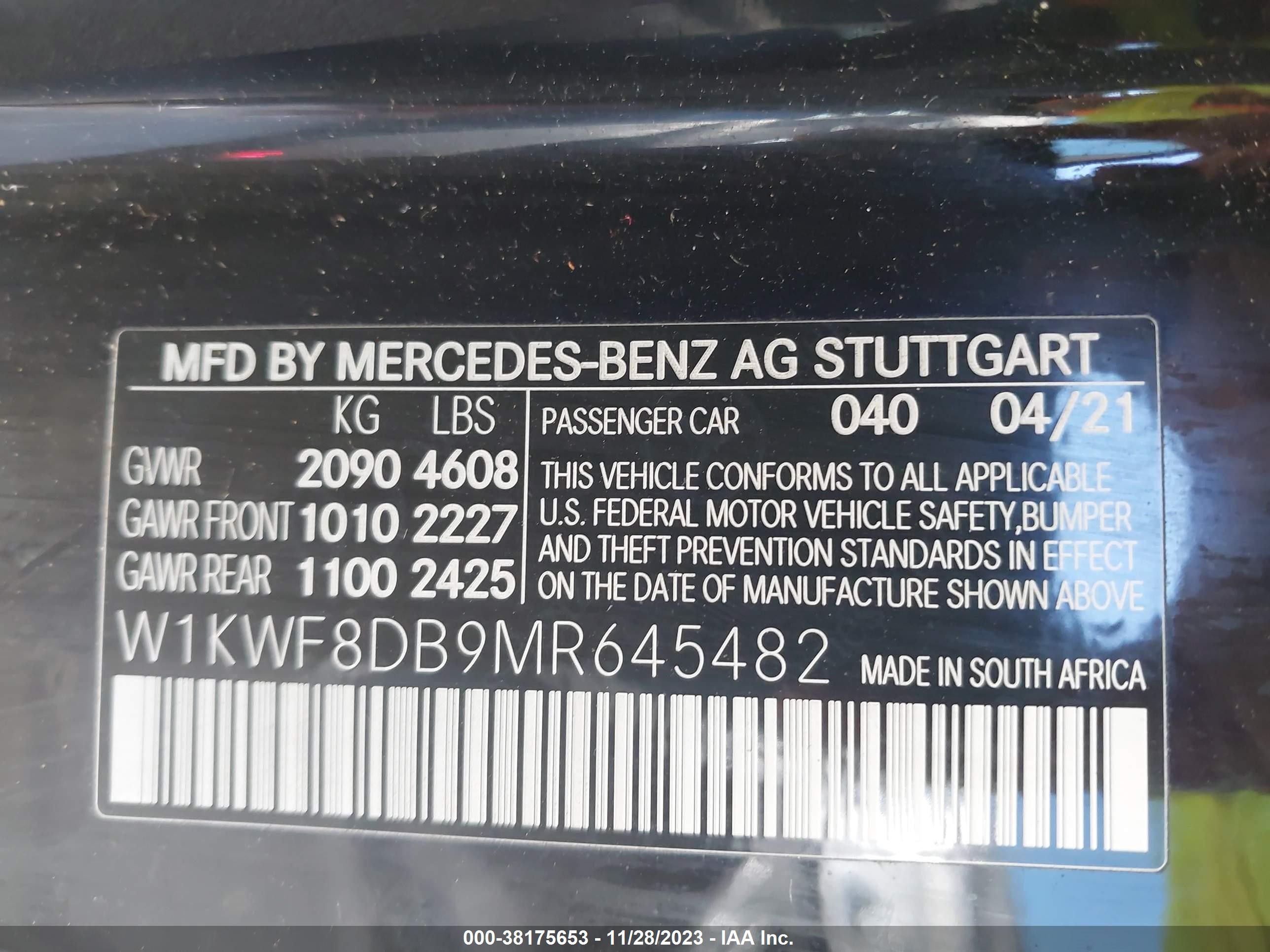 Photo 7 VIN: W1KWF8DB9MR645482 - MERCEDES-BENZ C-KLASSE 