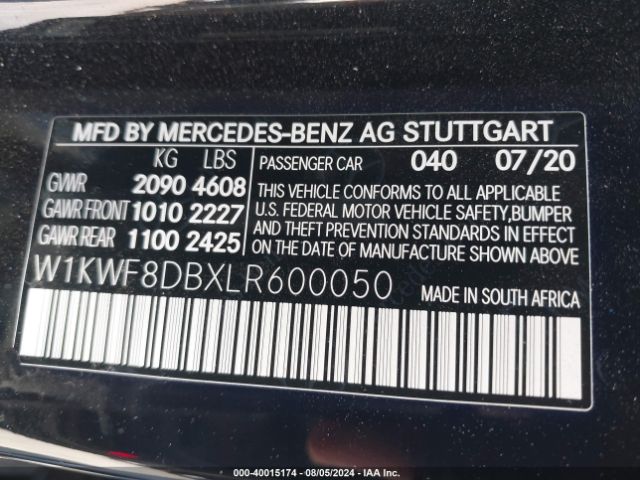 Photo 8 VIN: W1KWF8DBXLR600050 - MERCEDES-BENZ C-CLASS 