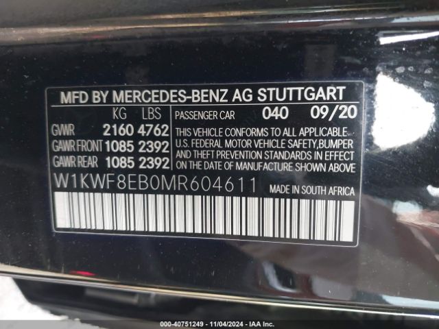 Photo 8 VIN: W1KWF8EB0MR604611 - MERCEDES-BENZ C-CLASS 