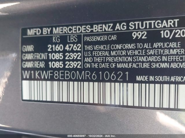 Photo 8 VIN: W1KWF8EB0MR610621 - MERCEDES-BENZ C-CLASS 