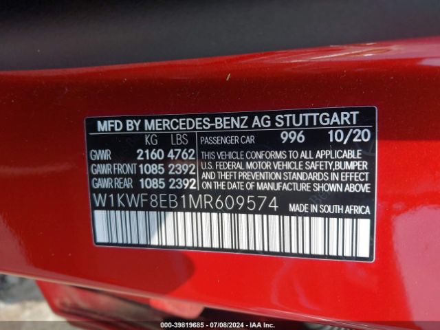 Photo 8 VIN: W1KWF8EB1MR609574 - MERCEDES-BENZ C 300 