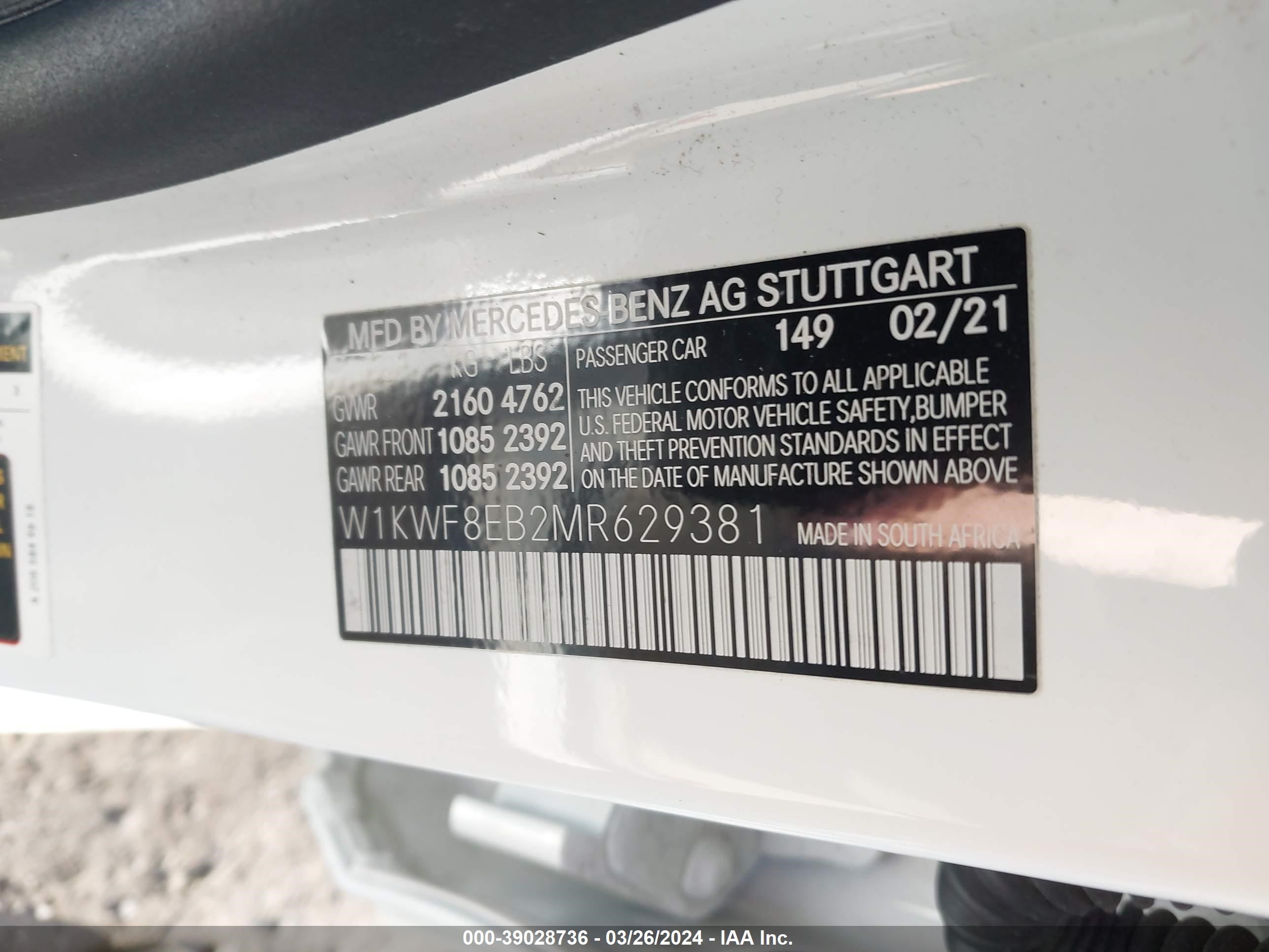 Photo 8 VIN: W1KWF8EB2MR629381 - MERCEDES-BENZ C-KLASSE 