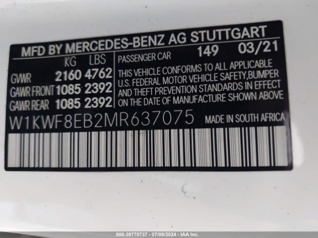 Photo 8 VIN: W1KWF8EB2MR637075 - MERCEDES-BENZ C-CLASS 