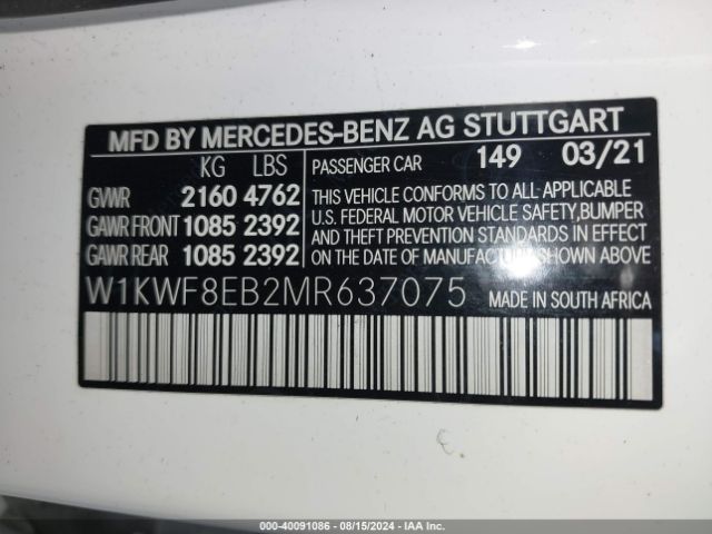 Photo 8 VIN: W1KWF8EB2MR637075 - MERCEDES-BENZ C-CLASS 