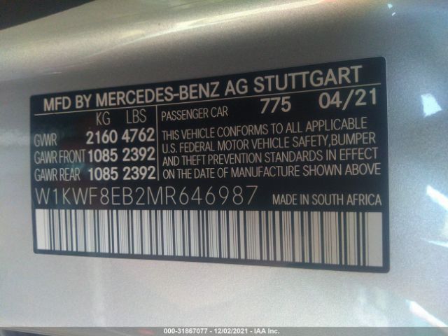 Photo 8 VIN: W1KWF8EB2MR646987 - MERCEDES-BENZ C-CLASS 