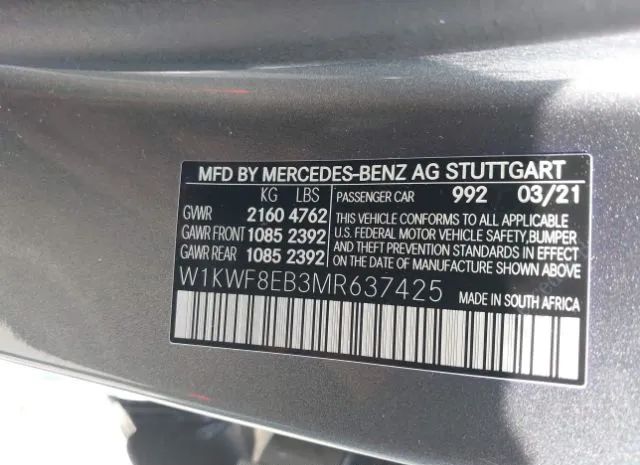 Photo 8 VIN: W1KWF8EB3MR637425 - MERCEDES-BENZ C 300 