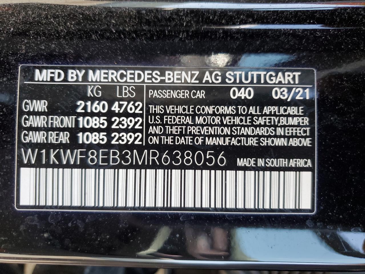 Photo 11 VIN: W1KWF8EB3MR638056 - MERCEDES-BENZ C-KLASSE 