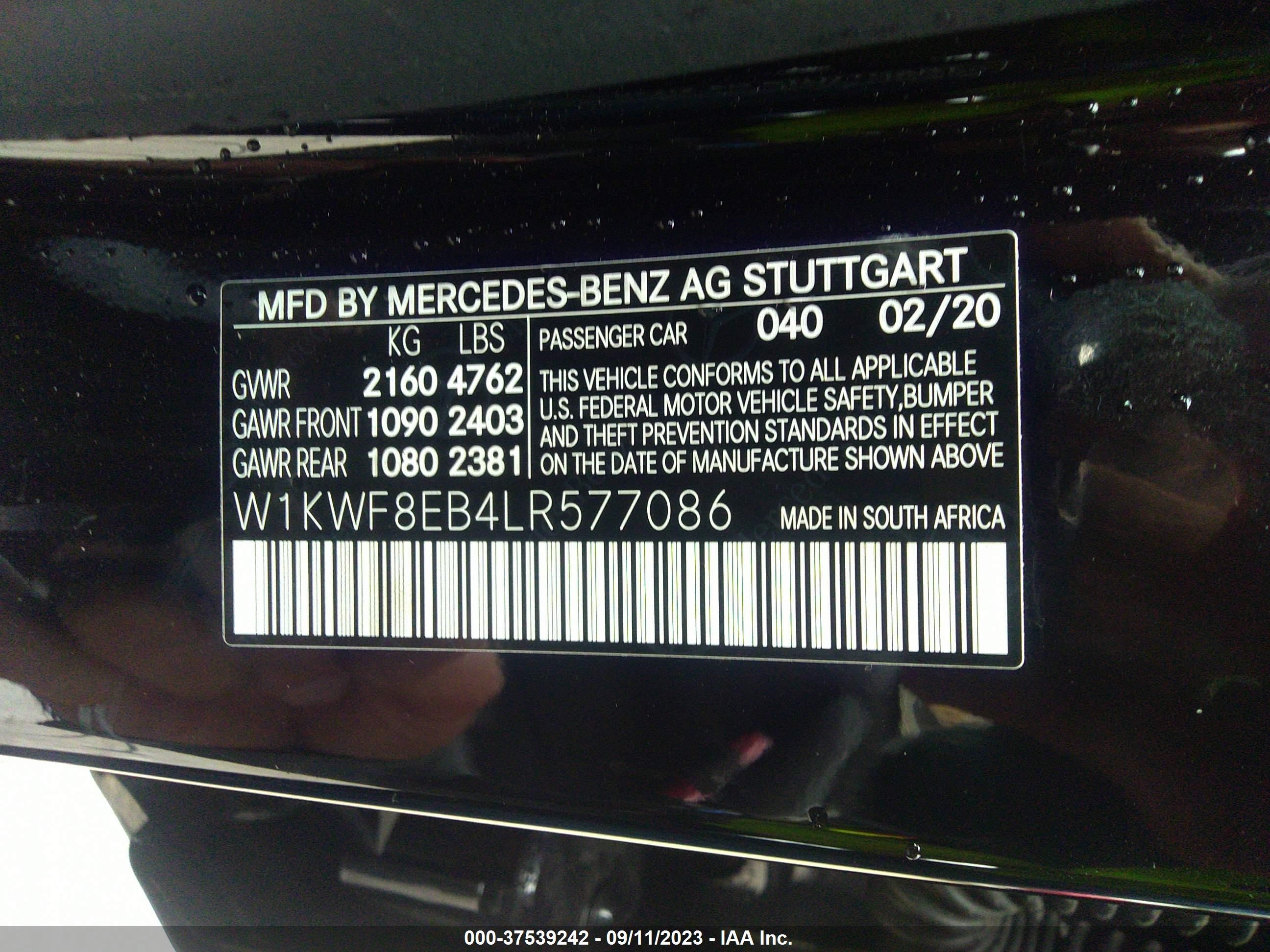 Photo 8 VIN: W1KWF8EB4LR577086 - MERCEDES-BENZ C-KLASSE 