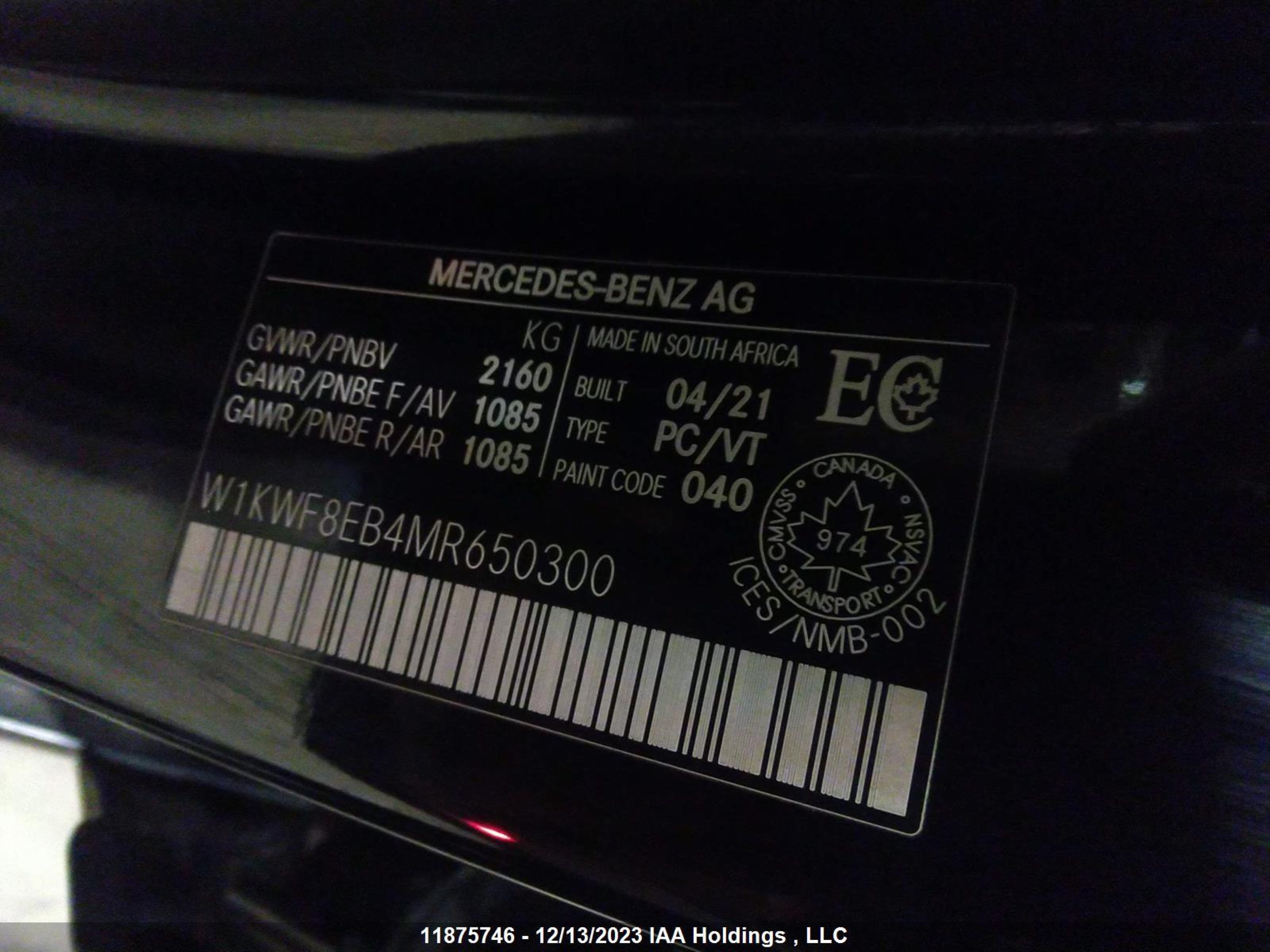 Photo 8 VIN: W1KWF8EB4MR650300 - MERCEDES-BENZ C-KLASSE 