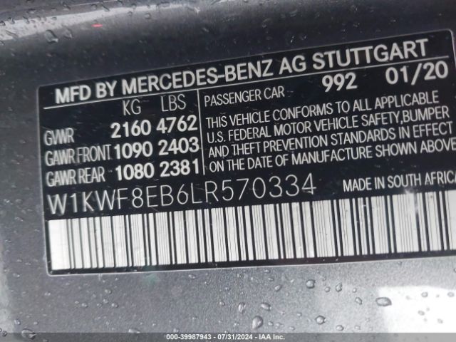 Photo 8 VIN: W1KWF8EB6LR570334 - MERCEDES-BENZ C-CLASS 