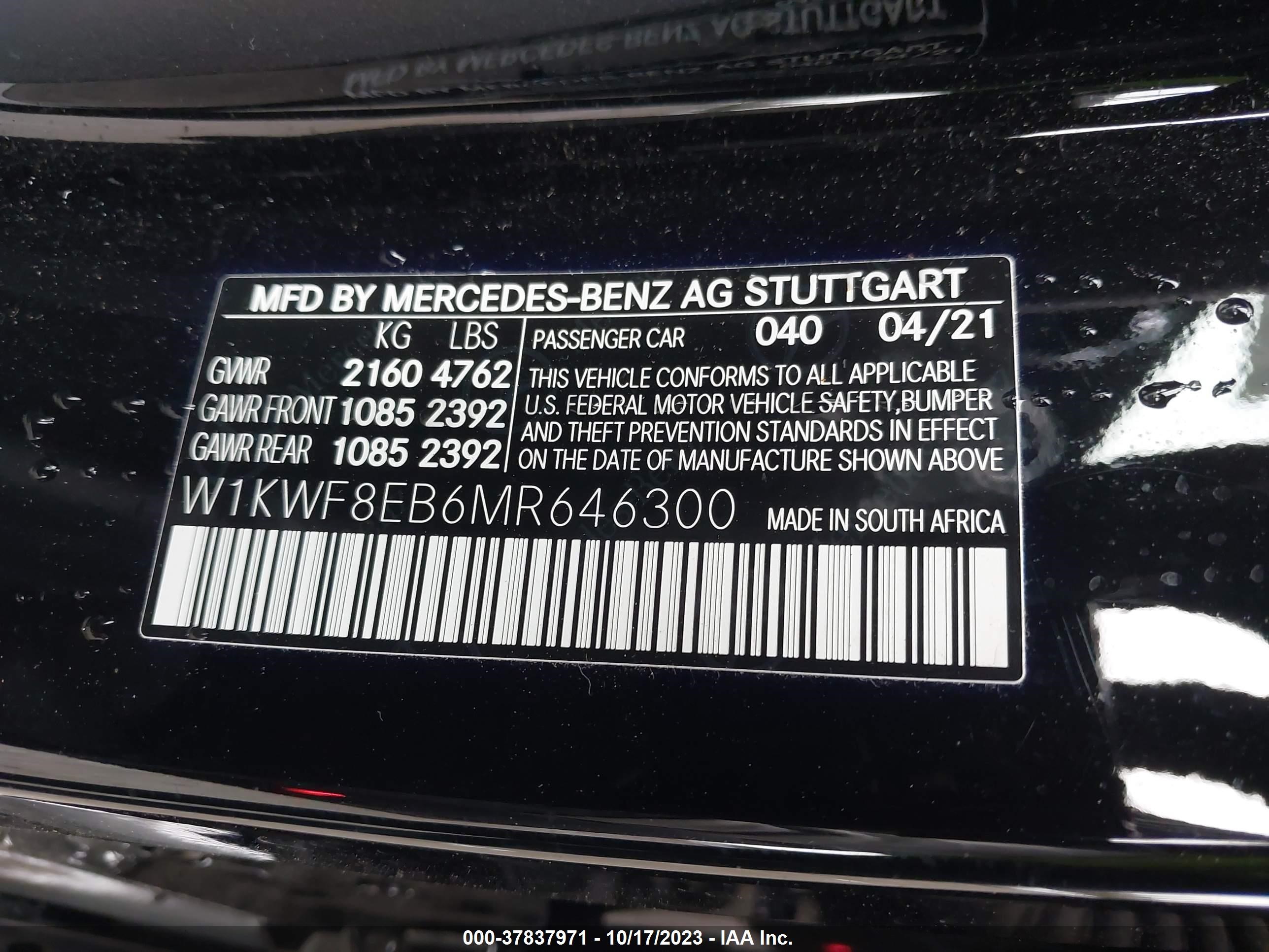 Photo 8 VIN: W1KWF8EB6MR646300 - MERCEDES-BENZ C 300 