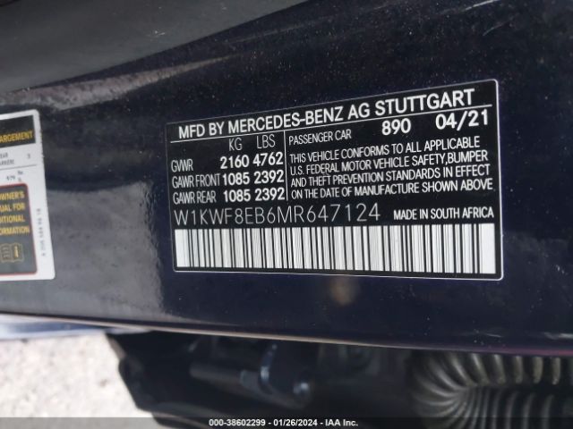 Photo 8 VIN: W1KWF8EB6MR647124 - MERCEDES-BENZ C 300 