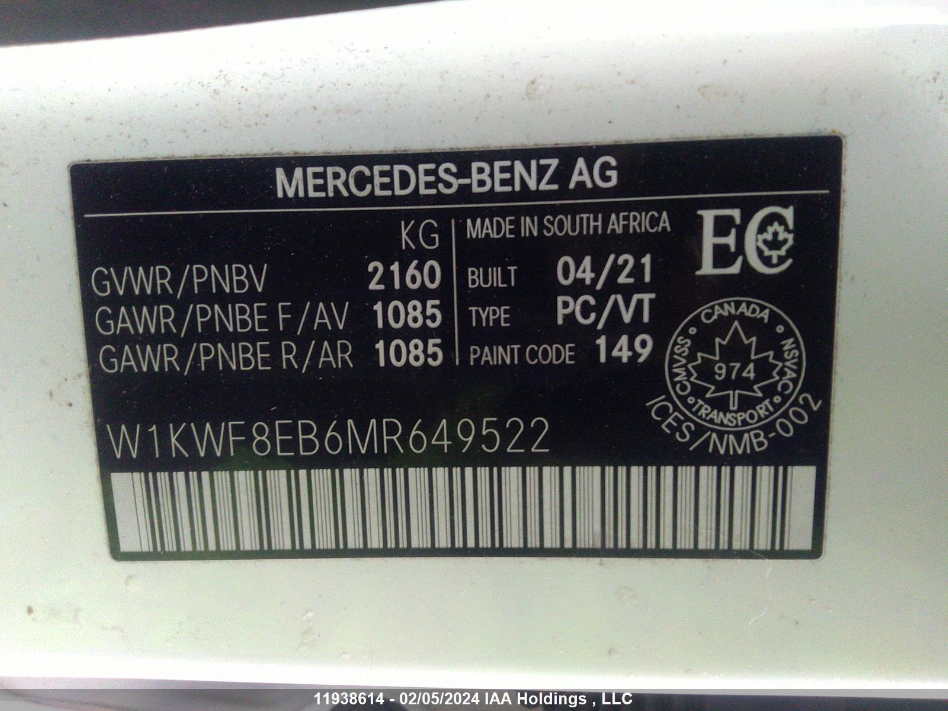 Photo 8 VIN: W1KWF8EB6MR649522 - MERCEDES-BENZ C-KLASSE 